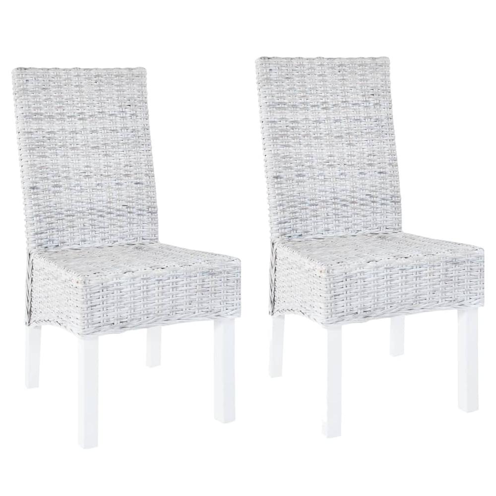 vidaXL Dining Chairs 2 pcs Gray Kubu Rattan and Mango Wood, 246654. Picture 1