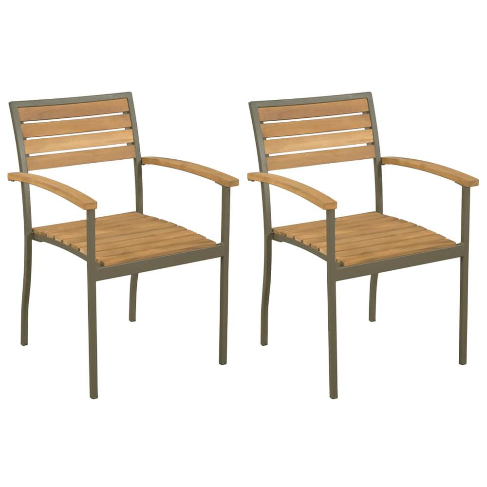 vidaXL Stackable Outdoor Chairs 2 pcs Solid Acacia Wood and Steel, 44236. Picture 1