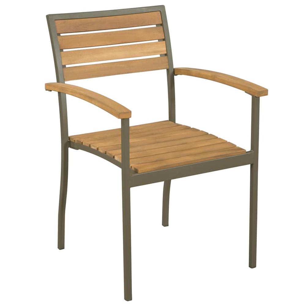 vidaXL Stackable Outdoor Chairs 2 pcs Solid Acacia Wood and Steel, 44236. Picture 2
