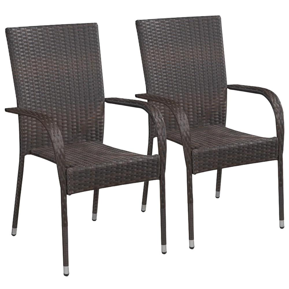vidaXL Stackable Outdoor Chairs 2 pcs Poly Rattan Brown, 44237. Picture 1