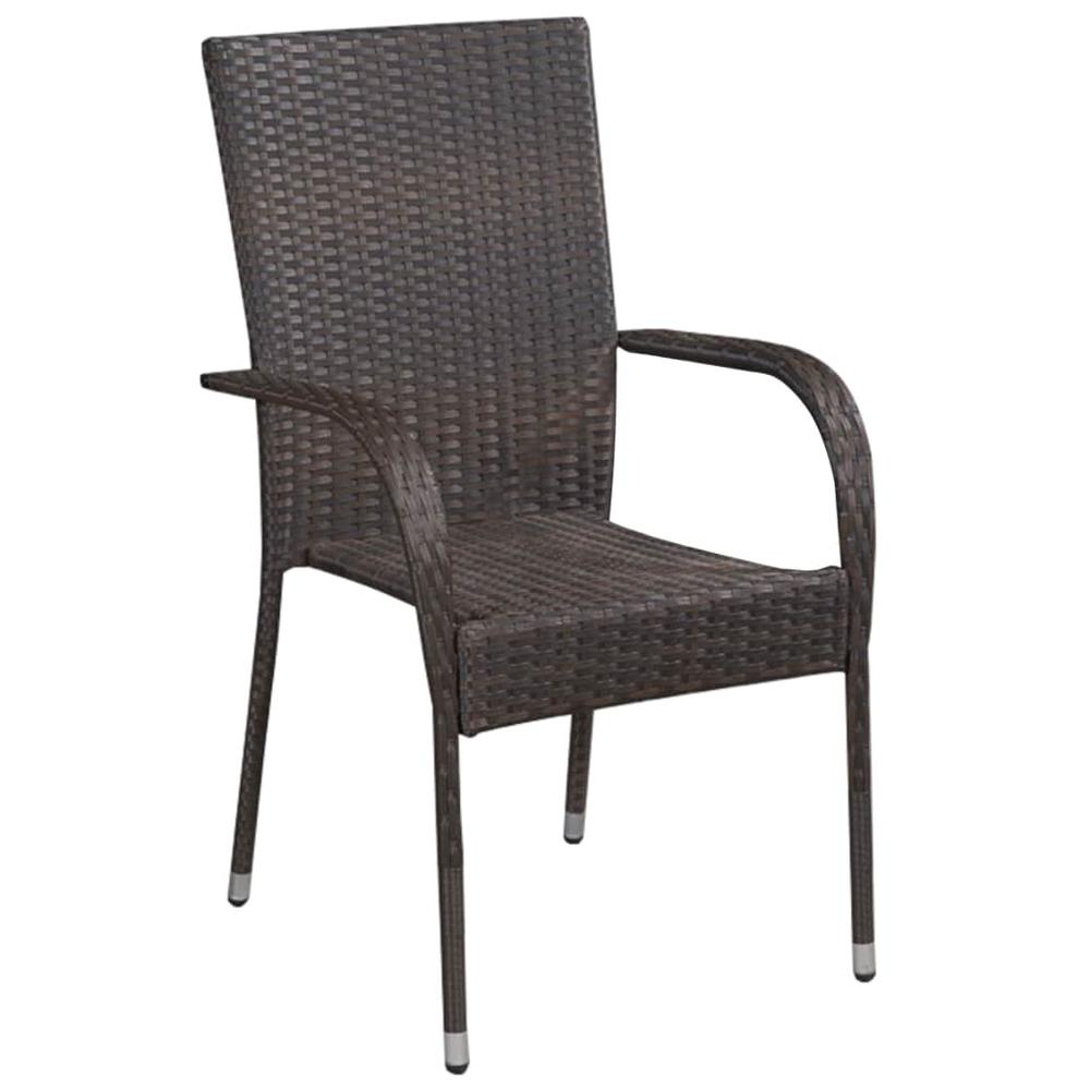 vidaXL Stackable Outdoor Chairs 2 pcs Poly Rattan Brown, 44237. Picture 2