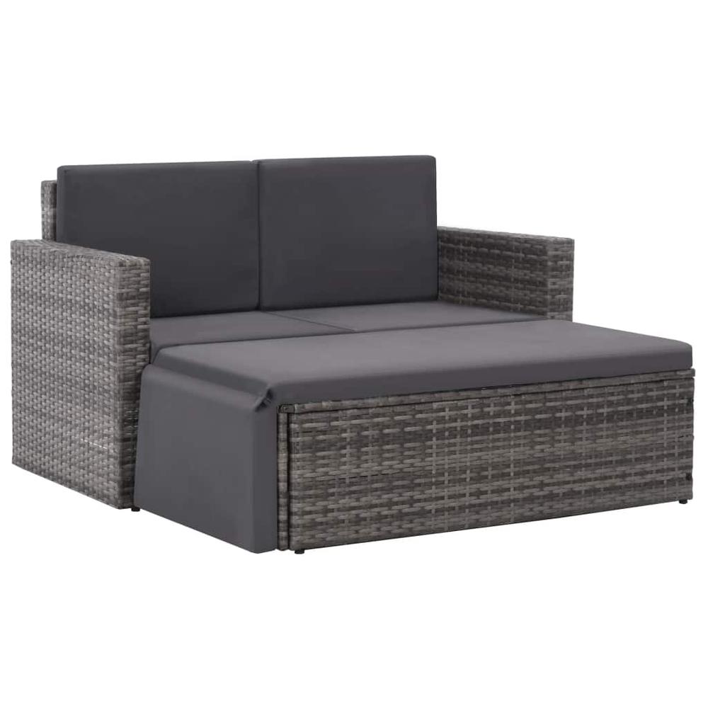 vidaXL 2 Piece Garden Lounge Set with Cushions Poly Rattan Gray, 44422. Picture 1