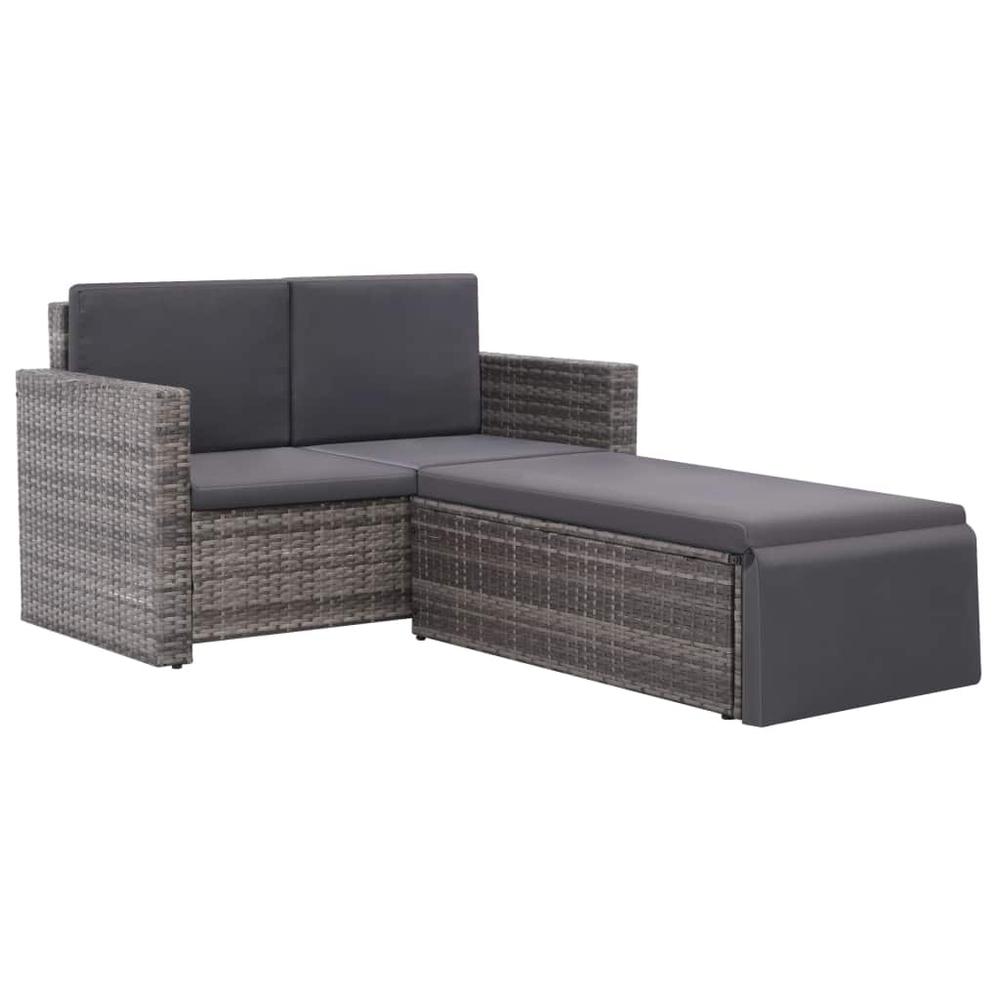 vidaXL 2 Piece Garden Lounge Set with Cushions Poly Rattan Gray, 44422. Picture 2