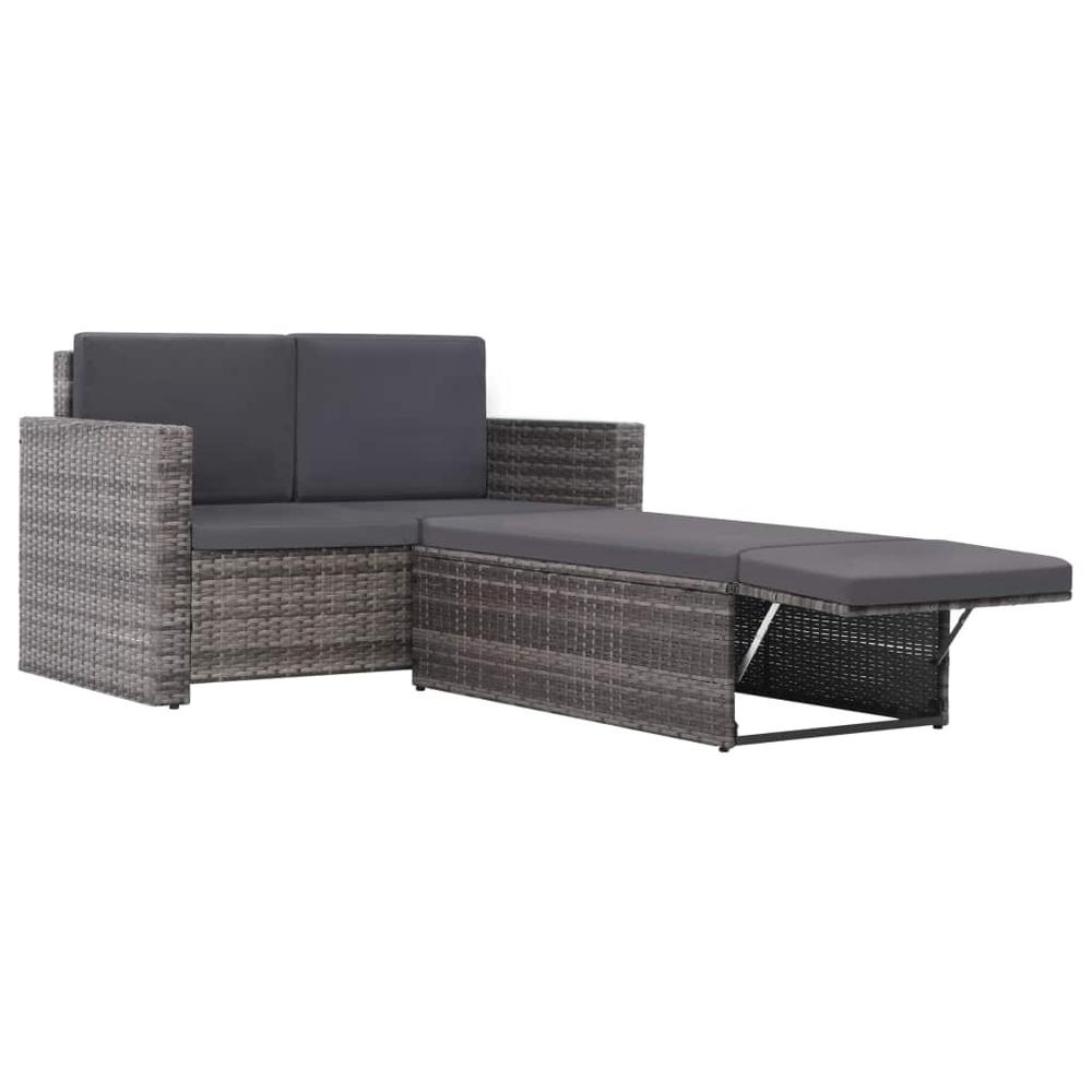 vidaXL 2 Piece Garden Lounge Set with Cushions Poly Rattan Gray, 44422. Picture 3