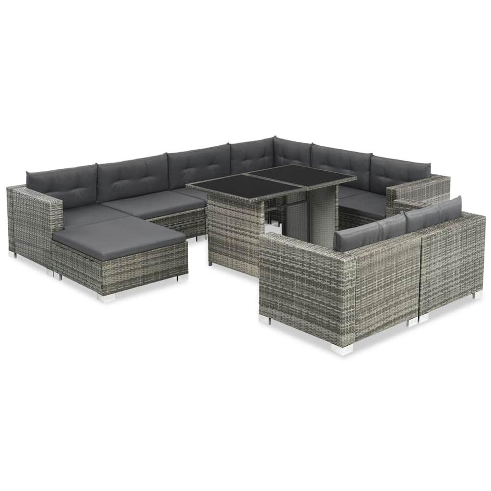 vidaXL 10 Piece Garden Lounge Set with Cushions Poly Rattan Gray, 44426. The main picture.