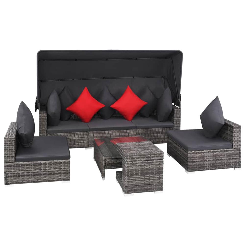 vidaXL 7 Piece Garden Lounge Set with Cushions Poly Rattan Gray, 44428. Picture 1