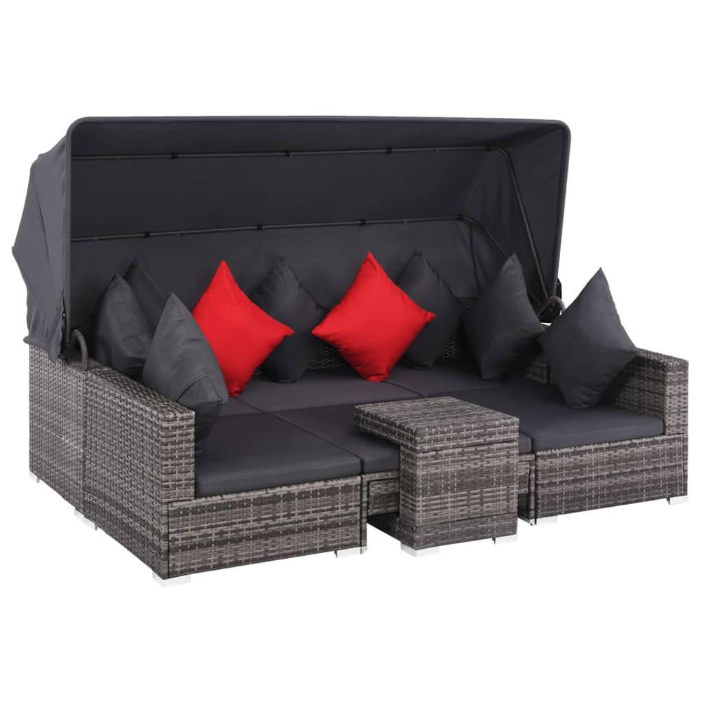 vidaXL 7 Piece Garden Lounge Set with Cushions Poly Rattan Gray, 44428. Picture 2