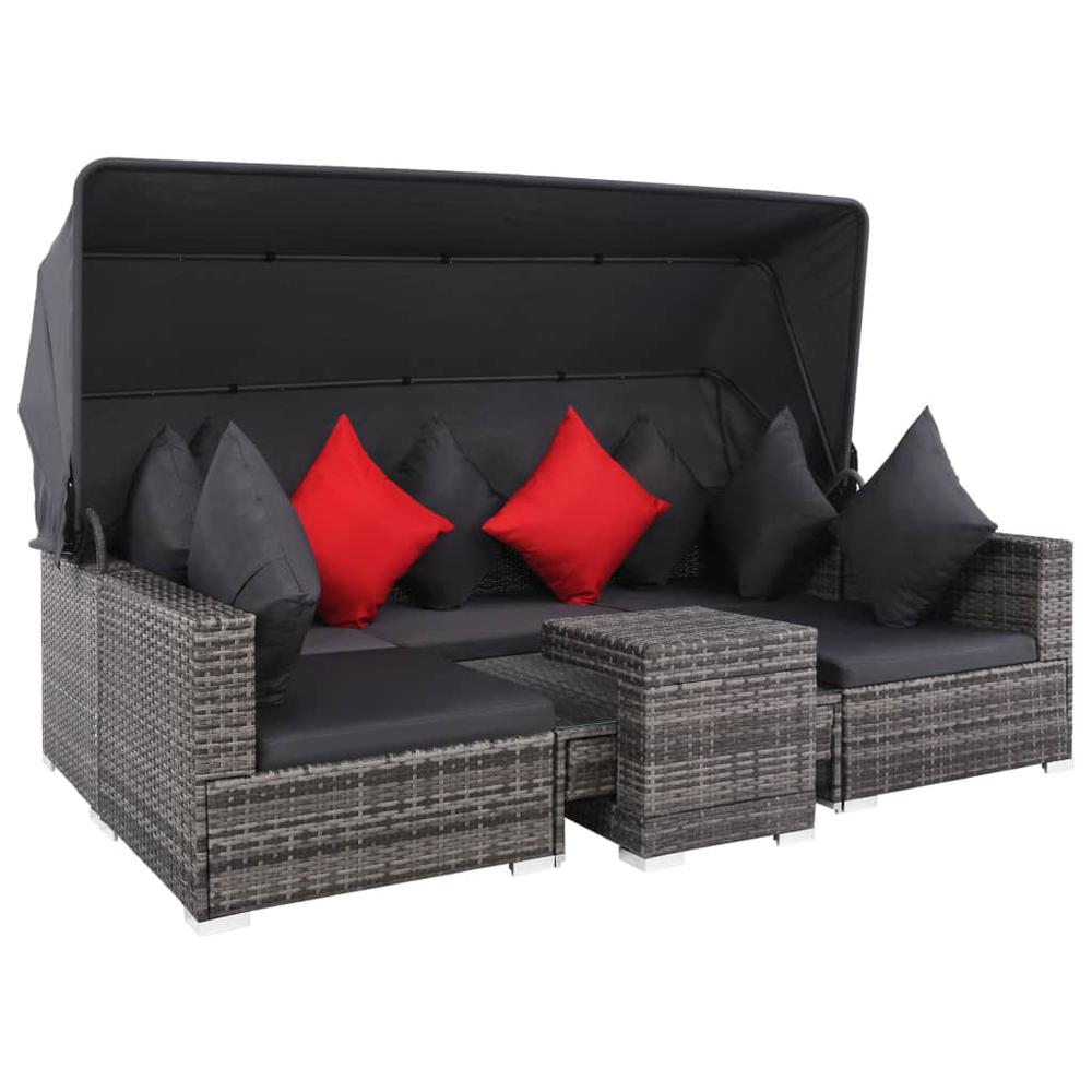 vidaXL 7 Piece Garden Lounge Set with Cushions Poly Rattan Gray, 44428. Picture 3