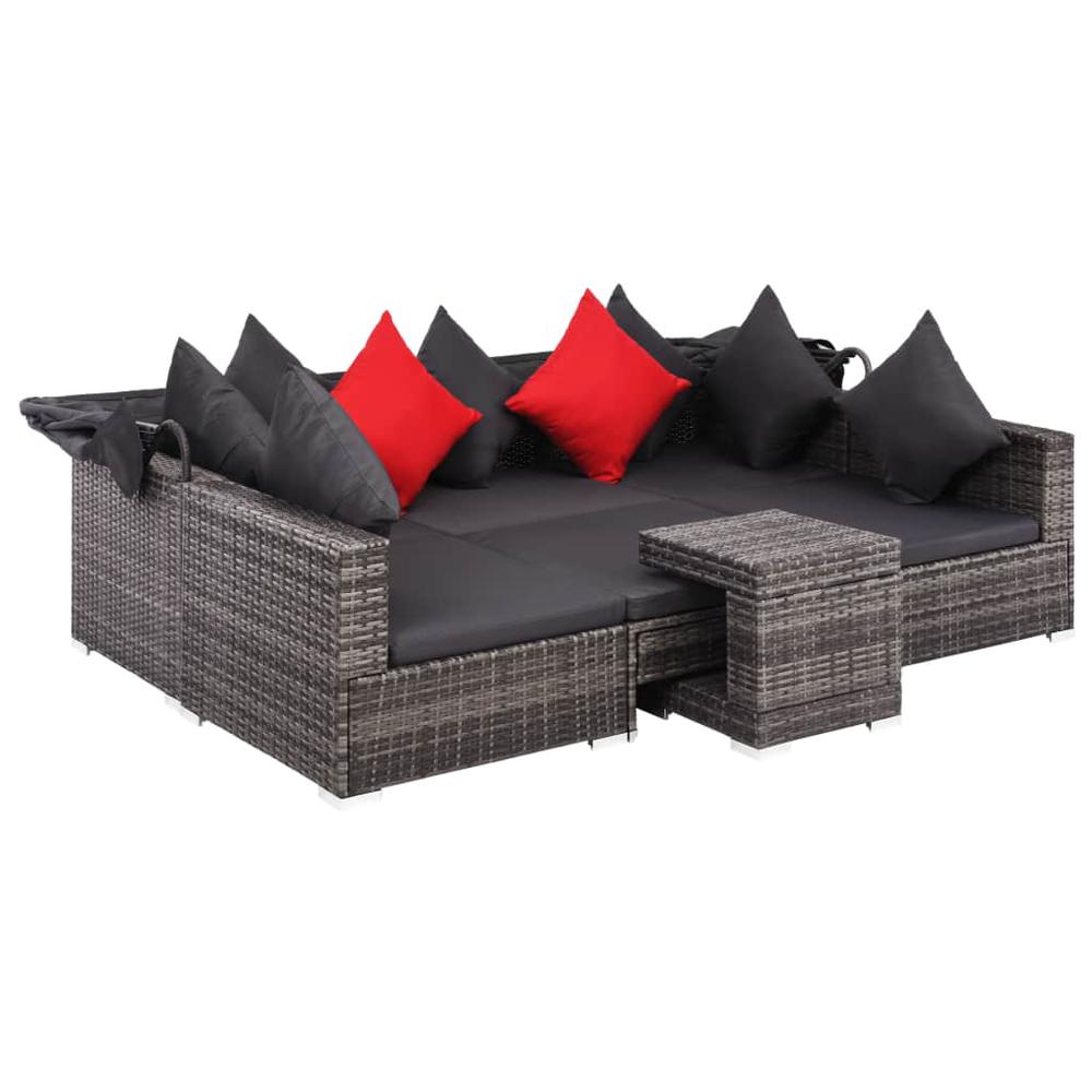 vidaXL 7 Piece Garden Lounge Set with Cushions Poly Rattan Gray, 44428. Picture 4