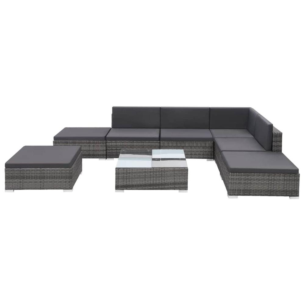vidaXL 8 Piece Garden Lounge Set with Cushions Poly Rattan Gray, 44429. Picture 4