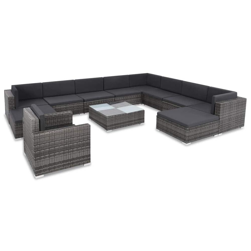 vidaXL 12 Piece Garden Lounge Set with Cushions Poly Rattan Gray, 44430. Picture 1