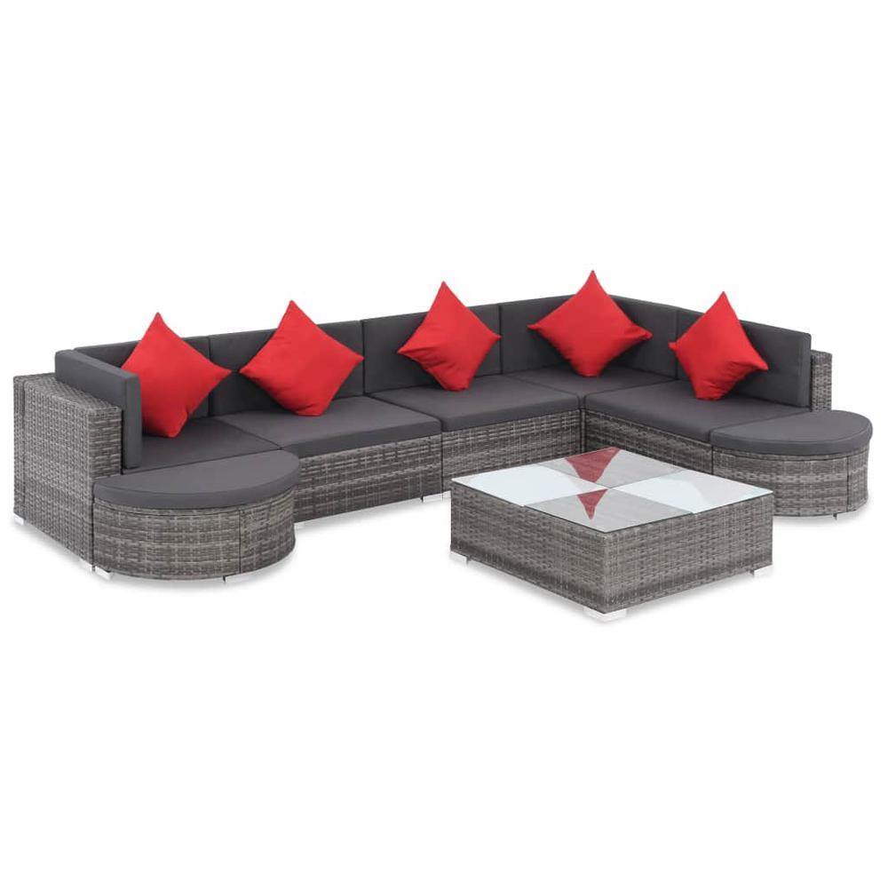 vidaXL 8 Piece Garden Lounge Set with Cushions Poly Rattan Gray, 44431. Picture 1
