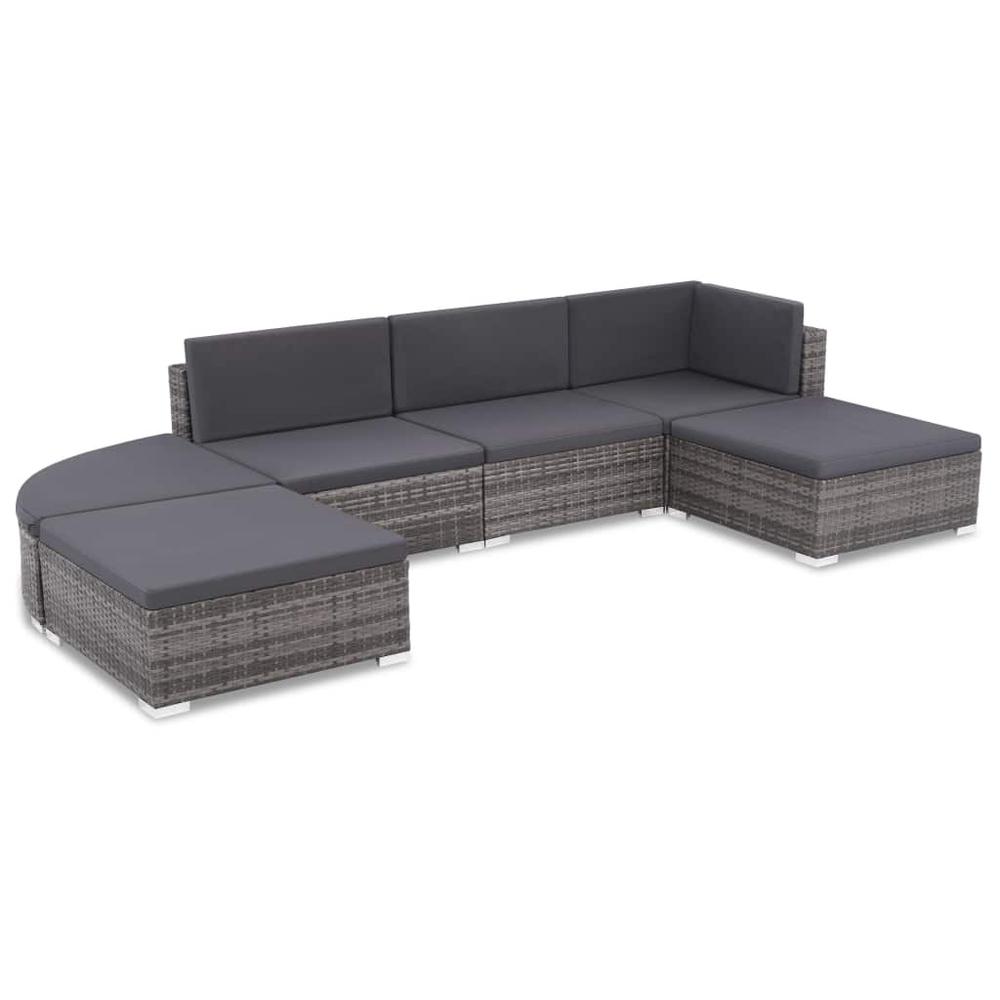 vidaXL 6 Piece Garden Lounge Set with Cushions Poly Rattan Gray, 44432. Picture 1