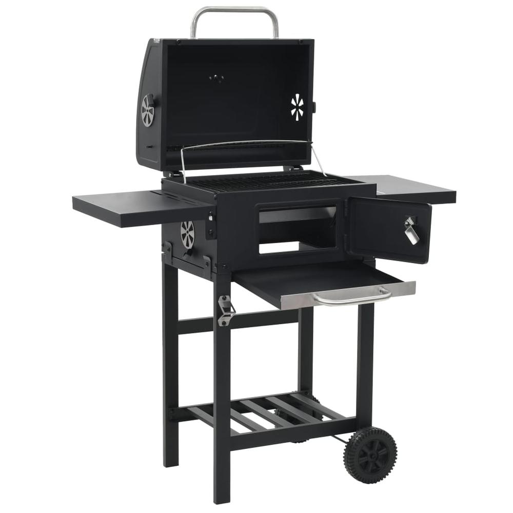vidaXL Charcoal-Fueled BBQ Grill with Bottom Shelf Black, 44280. Picture 6