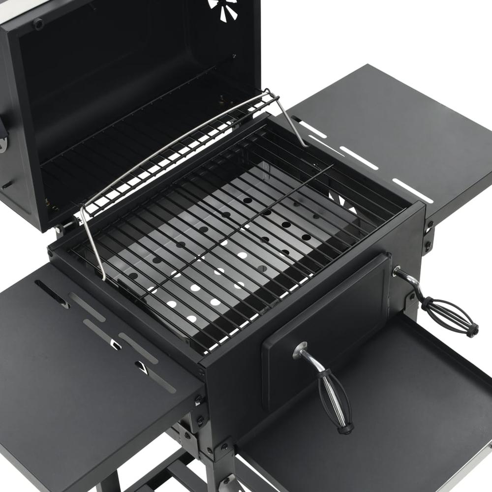 vidaXL Charcoal-Fueled BBQ Grill with Bottom Shelf Black, 44280. Picture 7