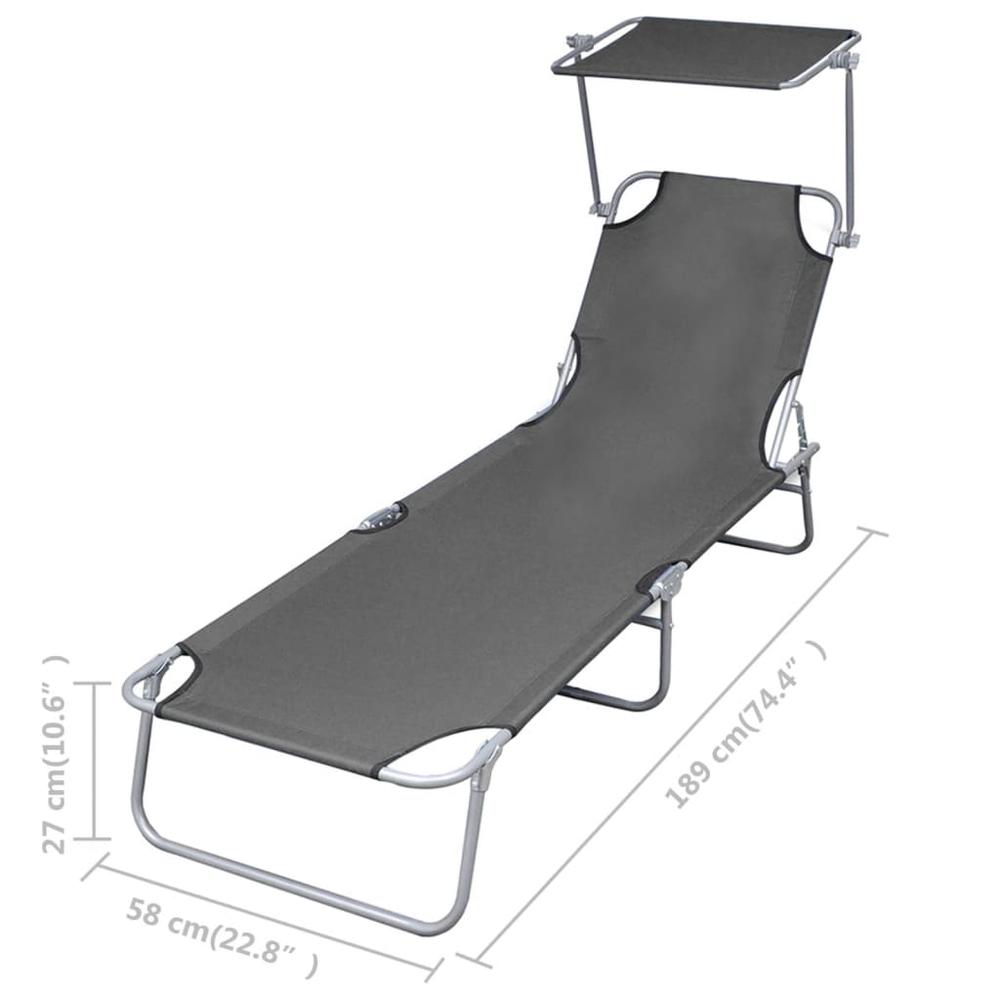 vidaXL Foldable Sunlounger with Adjustable Backrest Gray, 44293. Picture 6