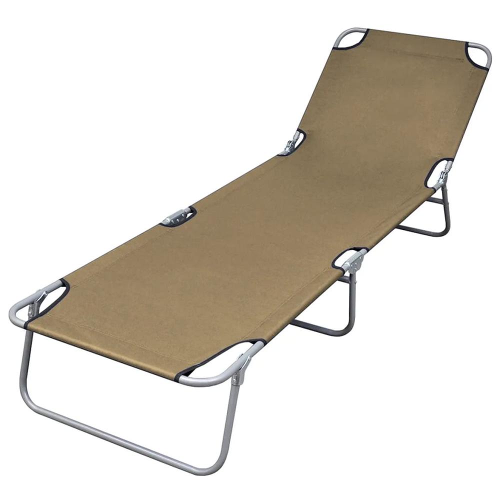 vidaXL Foldable Sunlounger with Adjustable Backrest Taupe, 44294. Picture 1