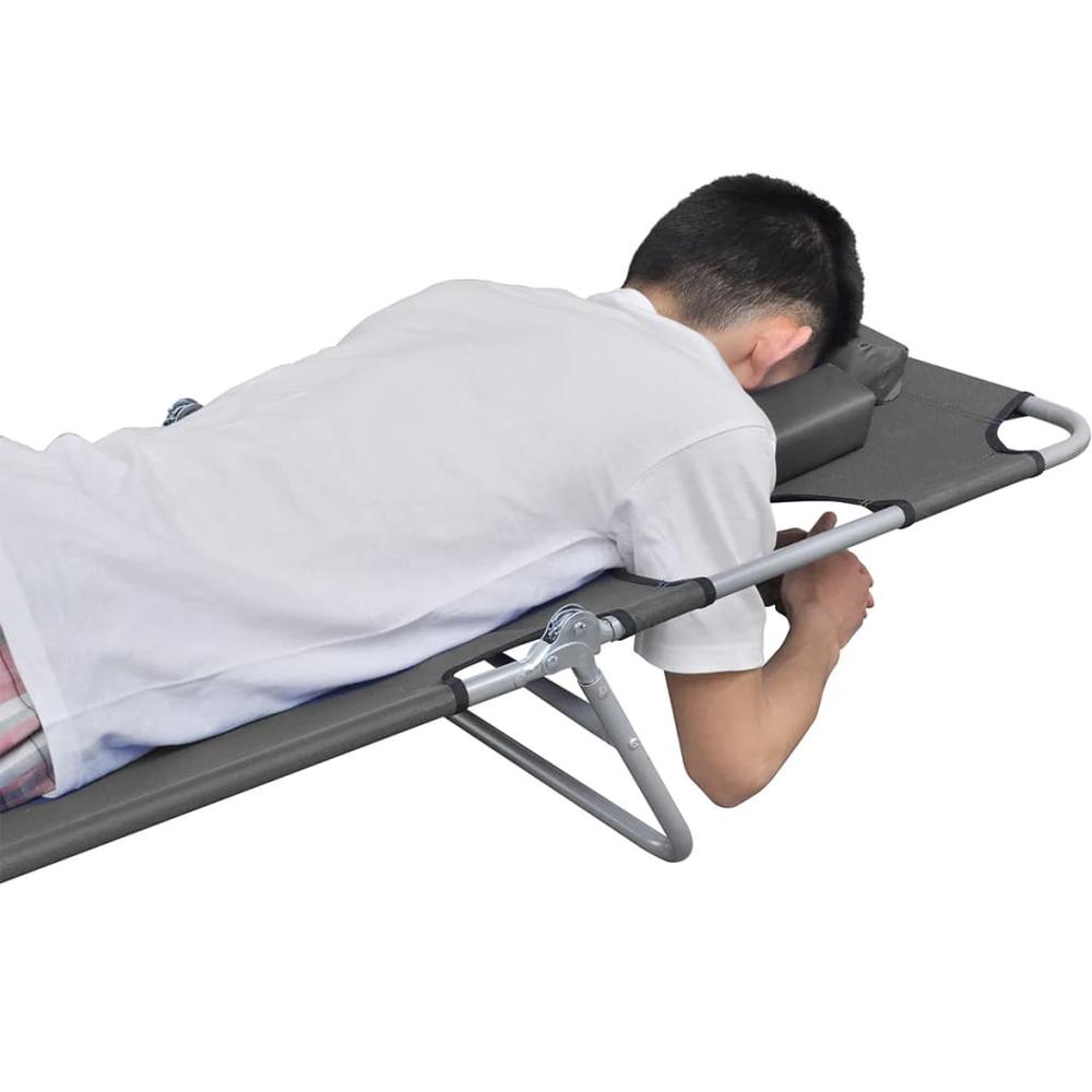 vidaXL Foldable Sunlounger with Head Cushion Adjustable Backrest Gray, 44295. Picture 2