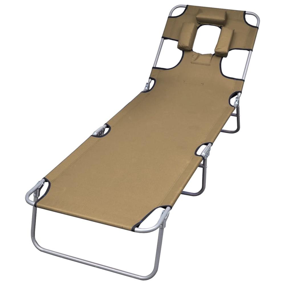 vidaXL Foldable Sunlounger with Head Cushion Adjustable Backrest Taupe, 44296. Picture 1