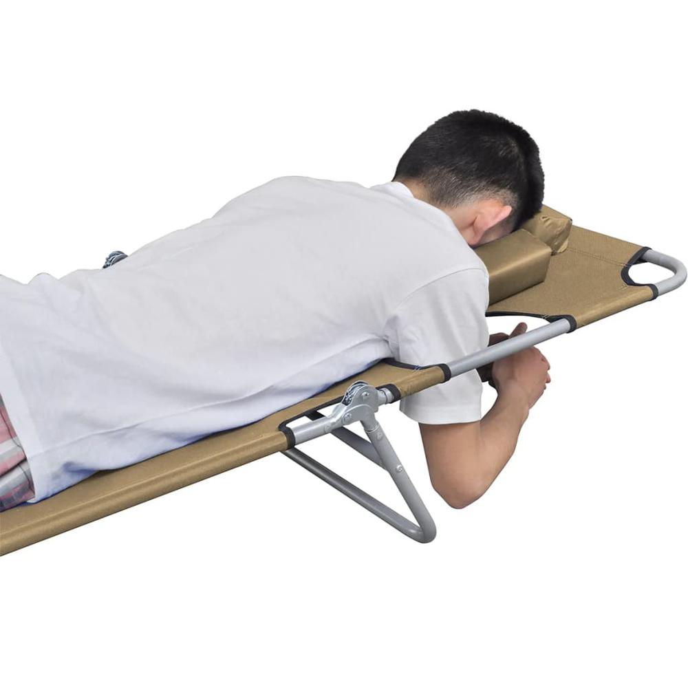 vidaXL Foldable Sunlounger with Head Cushion Adjustable Backrest Taupe, 44296. Picture 2