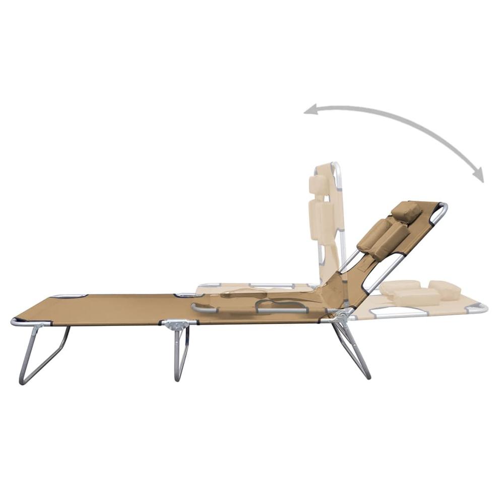 vidaXL Foldable Sunlounger with Head Cushion Adjustable Backrest Taupe, 44296. Picture 3