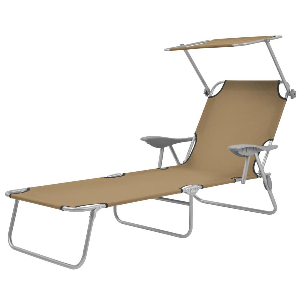 vidaXL Folding Sun Lounger with Canopy Steel Taupe, 44297. Picture 1