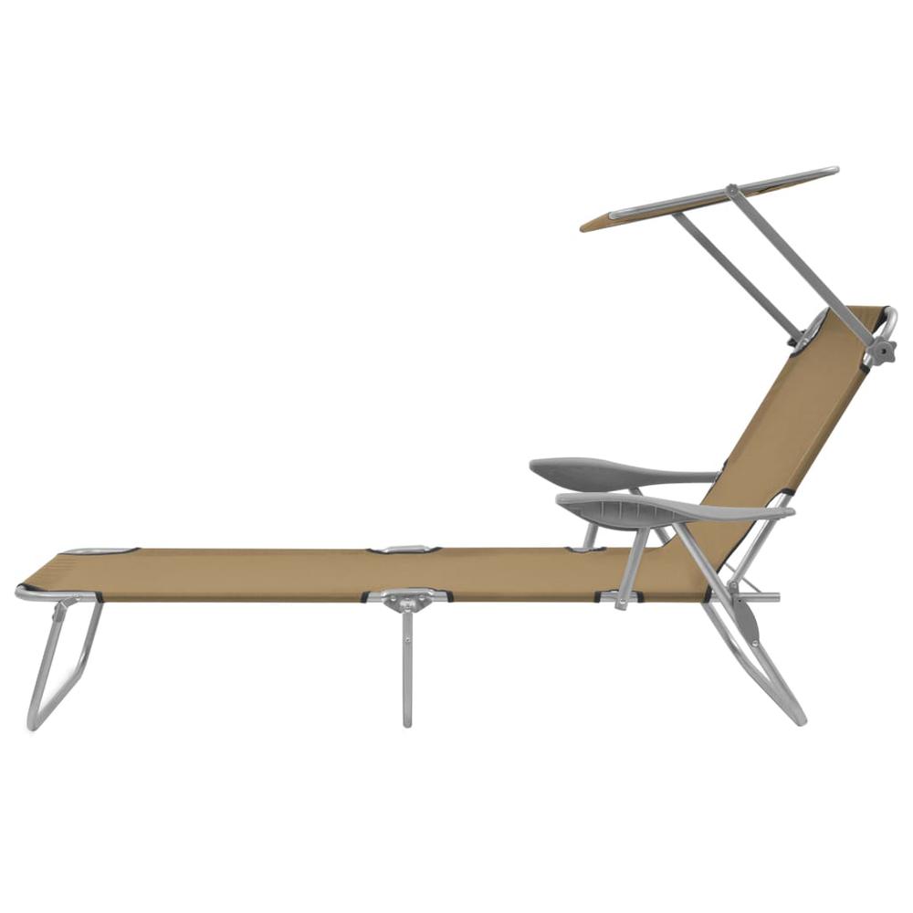 vidaXL Folding Sun Lounger with Canopy Steel Taupe, 44297. Picture 3