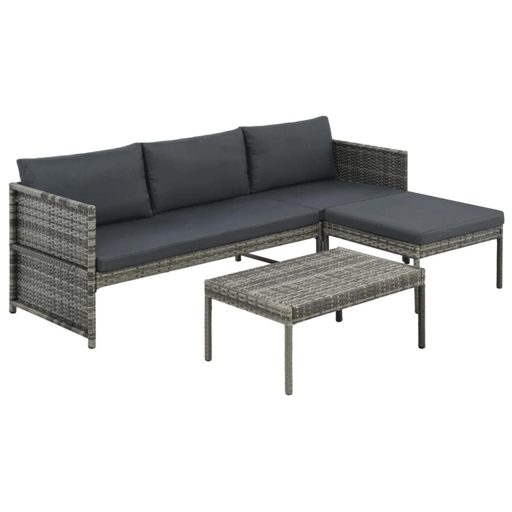 vidaXL 3 Piece Garden Lounge Set with Cushions Poly Rattan Gray, 44480. Picture 1