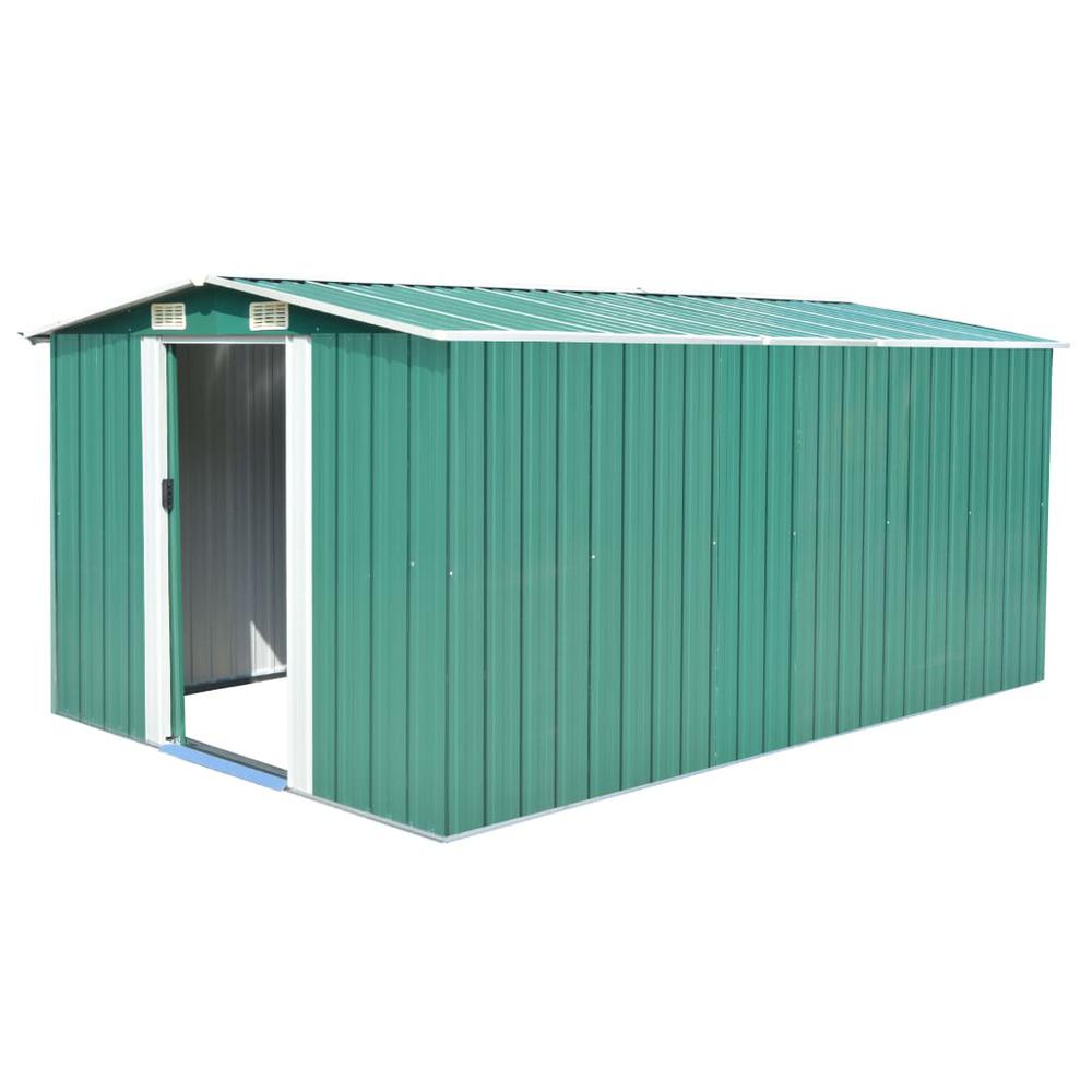 Garden Shed 101.2"x154.3"x71.3" Metal Green. Picture 9
