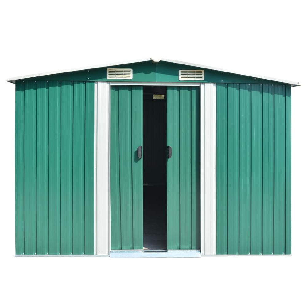 Garden Shed 101.2"x154.3"x71.3" Metal Green. Picture 1