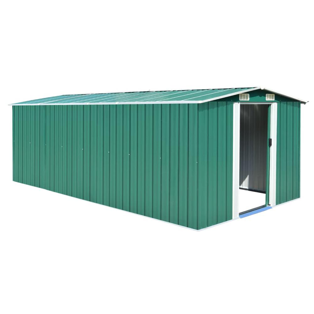 Garden Shed 101.2" x 192.5" x 71.3" Metal Green. Picture 9