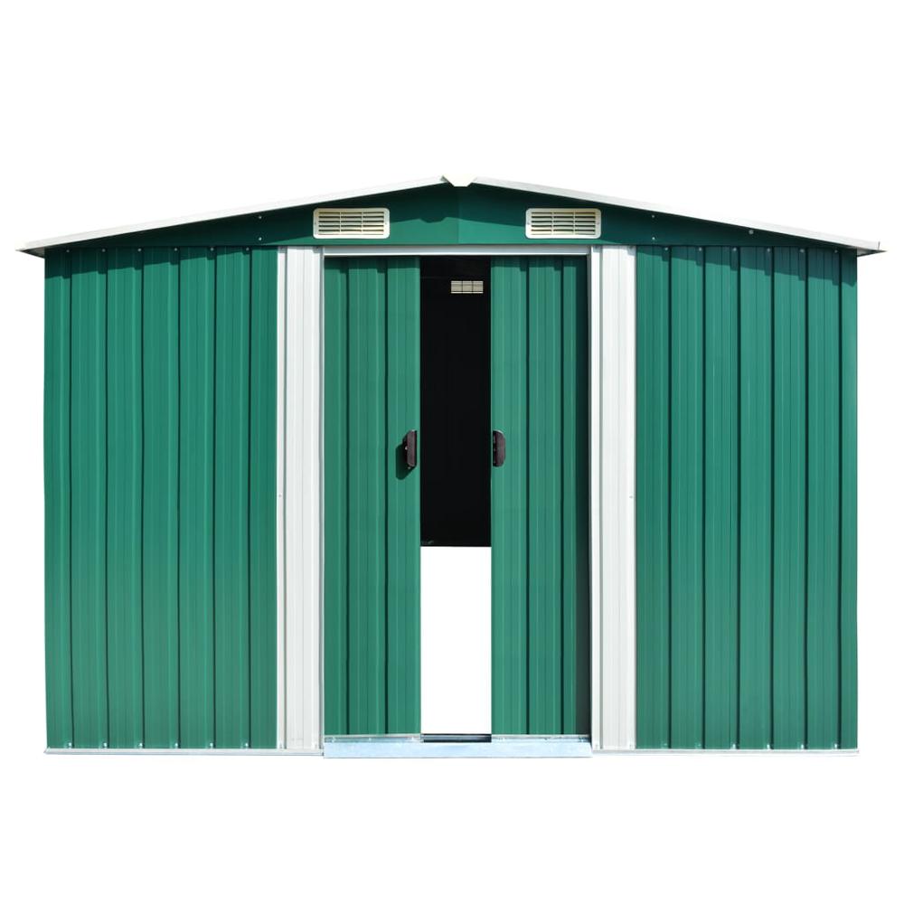 Garden Shed 101.2" x 192.5" x 71.3" Metal Green. Picture 1