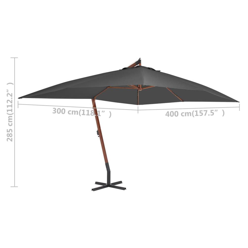 vidaXL Cantilever Umbrella with Wooden Pole 157.5"x118.1" Anthracite. Picture 5
