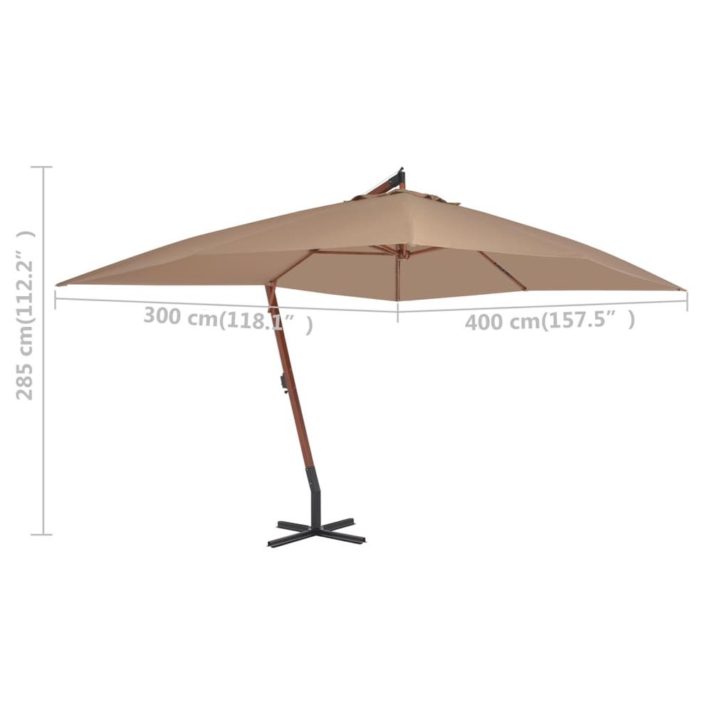 vidaXL Cantilever Umbrella with Wooden Pole 157.5"x118.1" Taupe. Picture 8