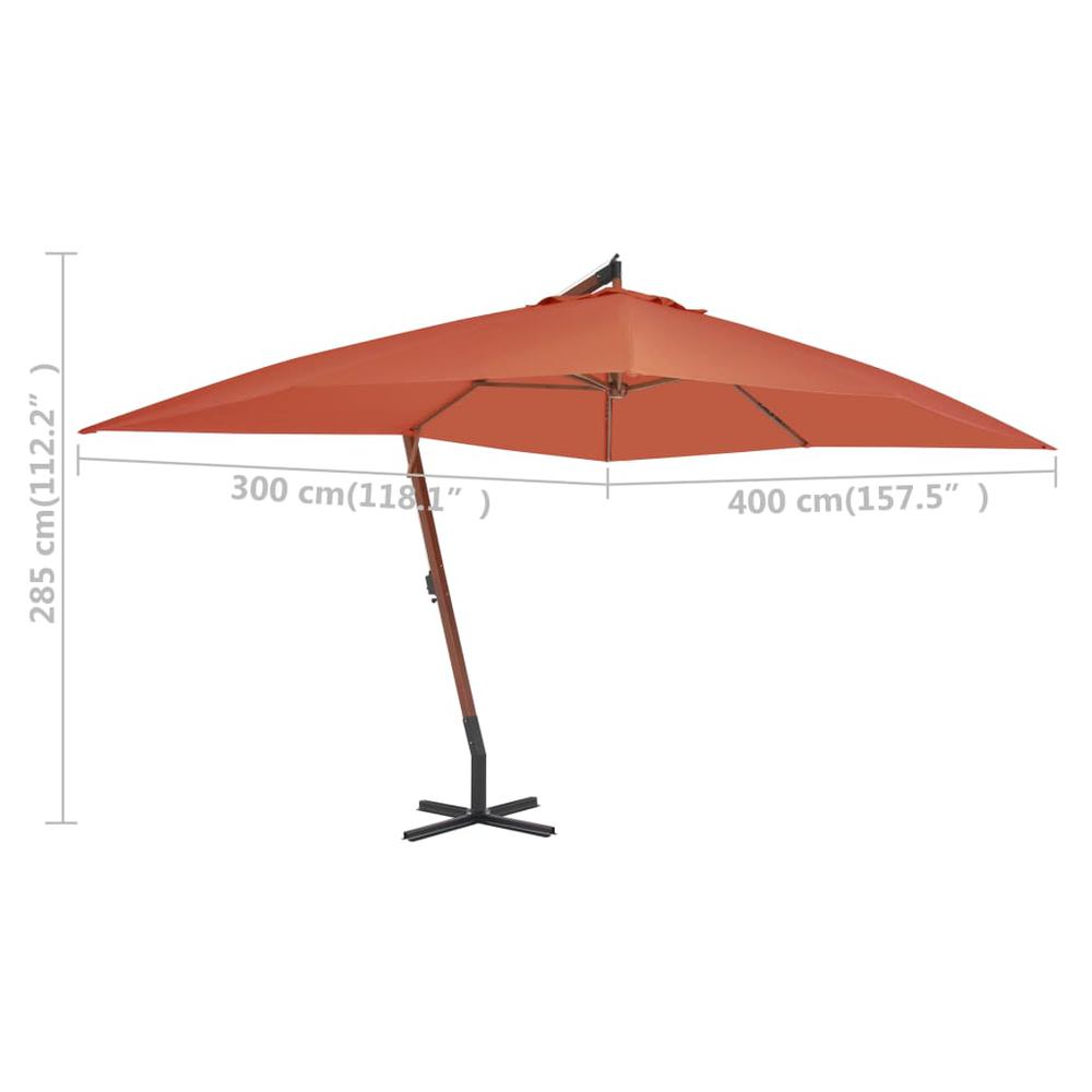 vidaXL Cantilever Umbrella with Wooden Pole 157.5"x118.1" Terracotta. Picture 5