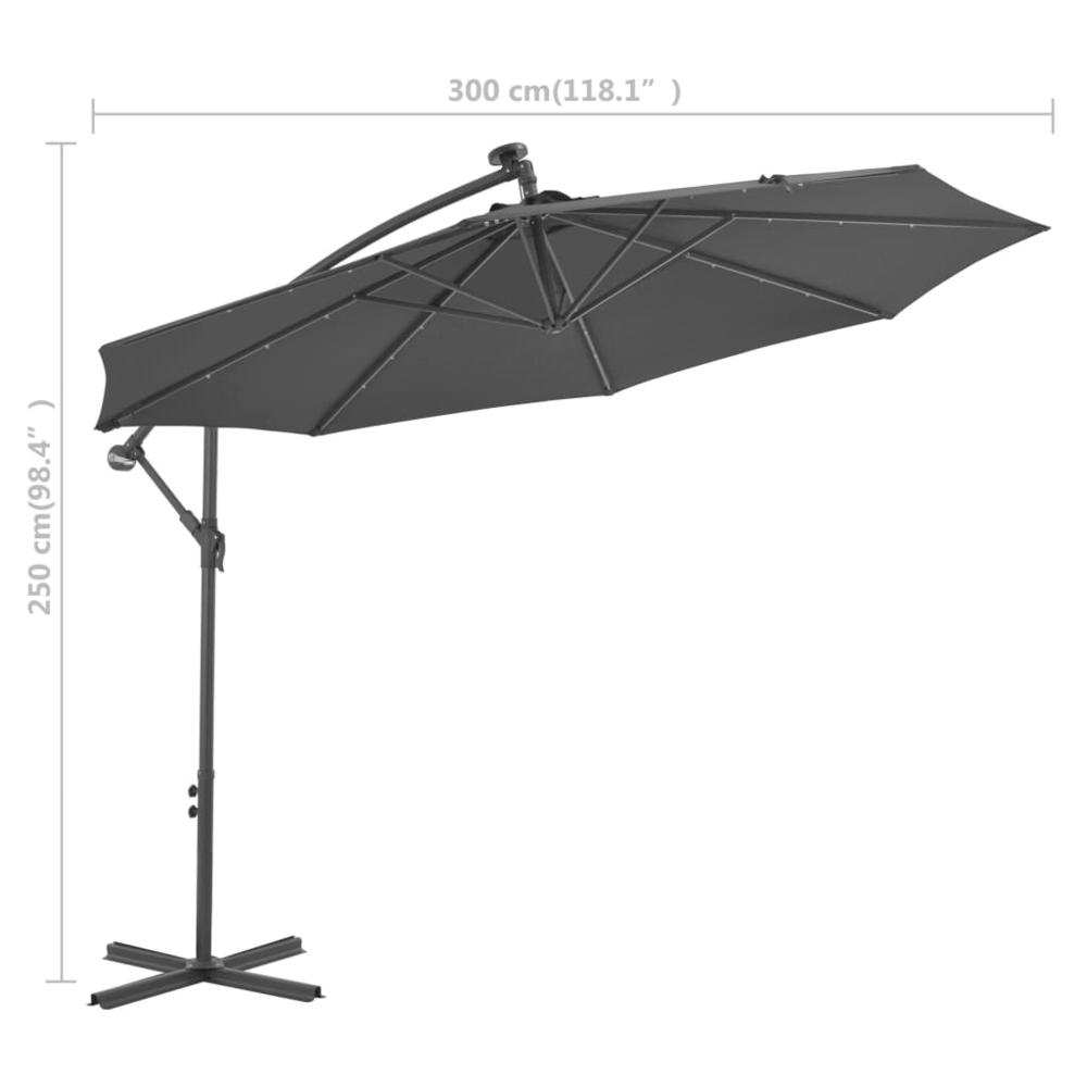vidaXL Cantilever Umbrella with LED Lights and Steel Pole 118.1" Anthracite. Picture 8