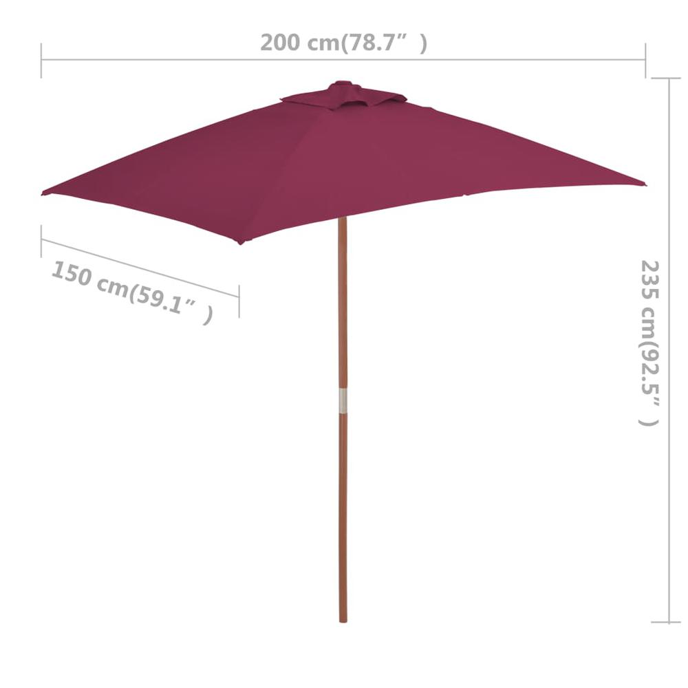 vidaXL Outdoor Parasol with Wooden Pole 59.1"x78.7" Bordeaux Red. Picture 8