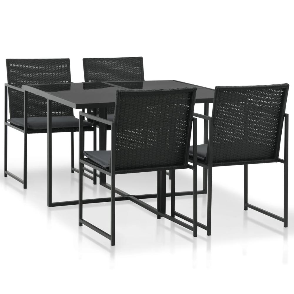 vidaXL 5 Piece Outdoor Dining Set with Cushions Poly Rattan Black, 44443. Picture 1