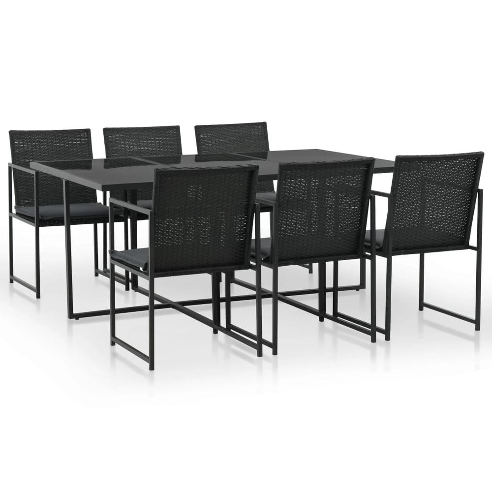 vidaXL 7 Piece Outdoor Dining Set with Cushions Poly Rattan Black, 44444. Picture 1