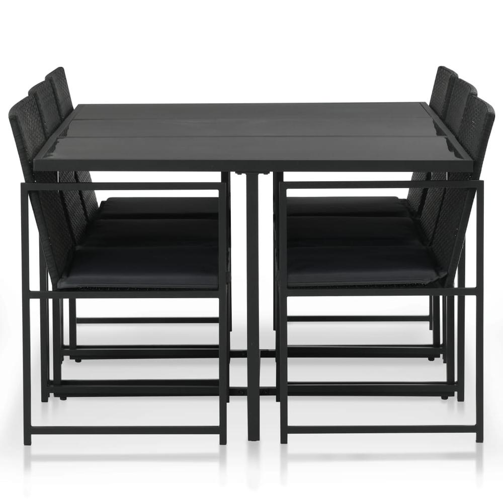 vidaXL 7 Piece Outdoor Dining Set with Cushions Poly Rattan Black, 44444. Picture 2