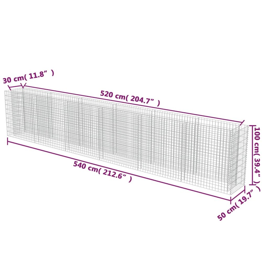 vidaXL Gabion Raised Bed Galvanised Steel 212.6"x19.7"x39.4", 143566. Picture 8