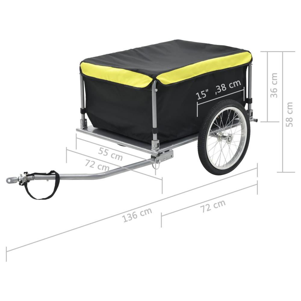 vidaXL Bike Cargo Trailer Black and Yellow 65 kg, 91684. Picture 6