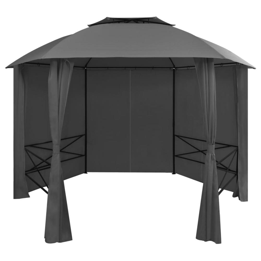 vidaXL Garden Marquee Pavilion Tent with Curtains Hexagonal 11.8'x8.7', 44766. Picture 1