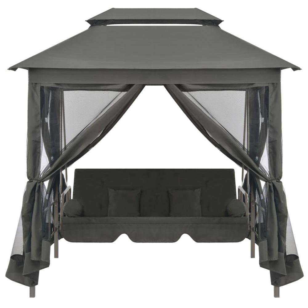 vidaXL Outdoor Convertible Swing Bench with Canopy Anthracite 86.6"x63"x94.5" Steel, 45073. Picture 2