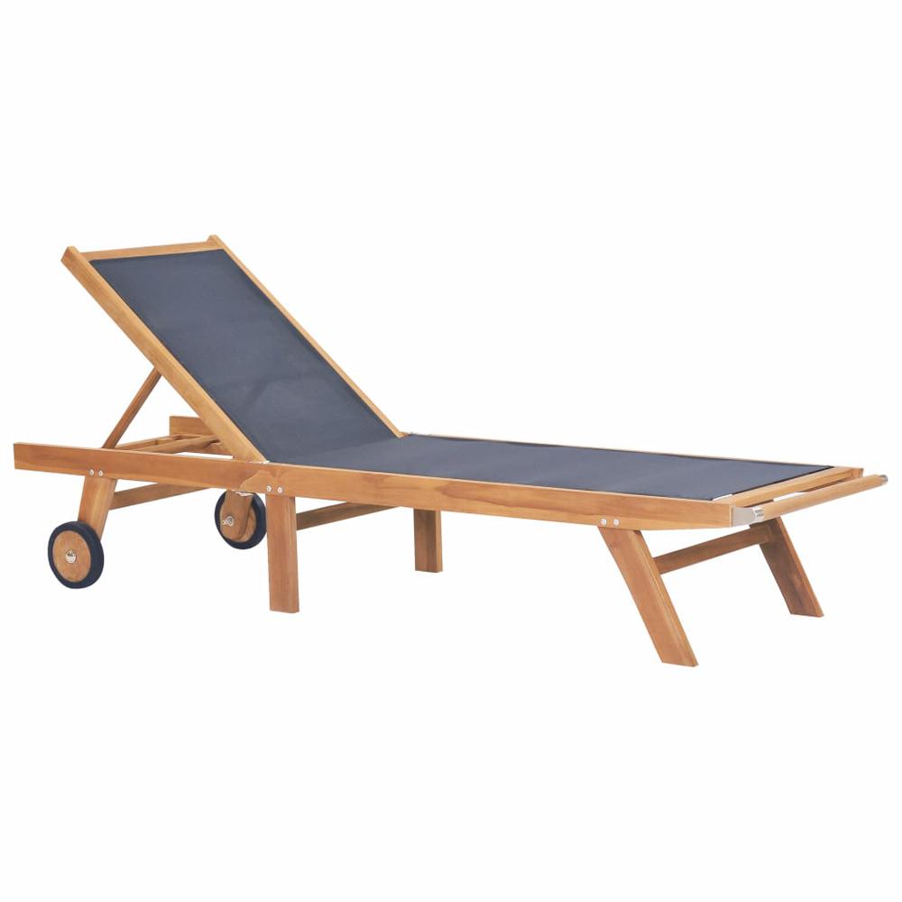 vidaXL Folding Sun Lounger with Wheels Solid Teak and Textilene, 44668. Picture 1