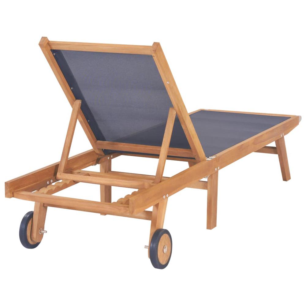 vidaXL Folding Sun Lounger with Wheels Solid Teak and Textilene, 44668. Picture 4