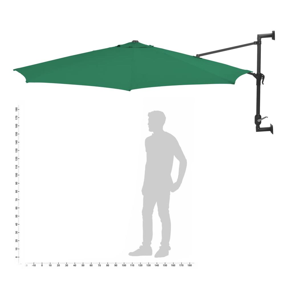 vidaXL Wall-Mounted Parasol with Metal Pole 118.1" Green 4864. Picture 11