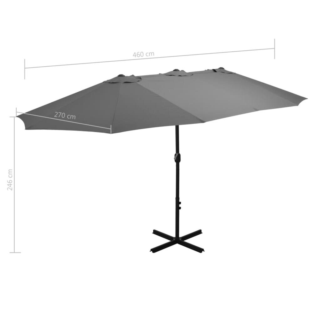 vidaXL Outdoor Parasol with Aluminum Pole 181.1"x106.3" Anthracite 4869. Picture 8