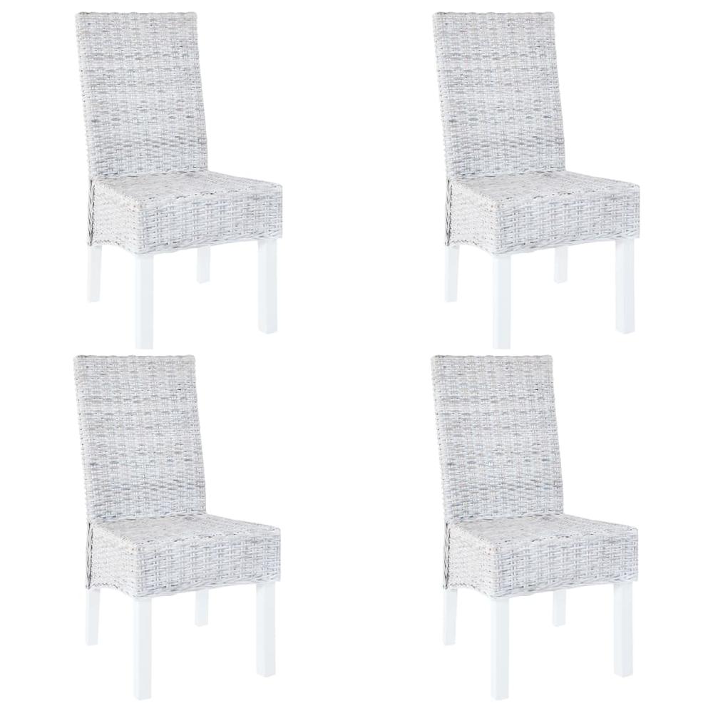 vidaXL Dining Chairs 4 pcs Grey Kubu Rattan and Mango Wood(2x246654), 275465. Picture 1