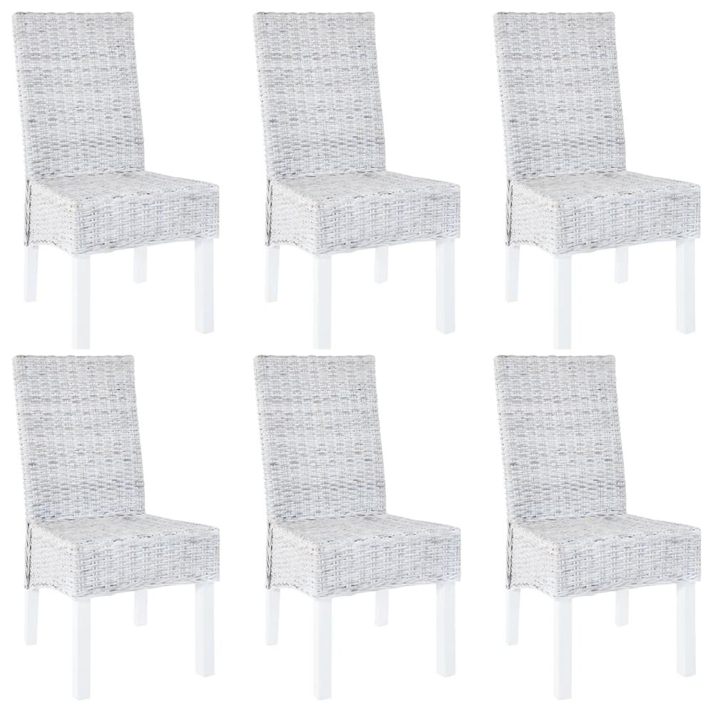 vidaXL Dining Chairs 6 pcs Grey Kubu Rattan and Mango Wood(3x246654), 275466. Picture 1